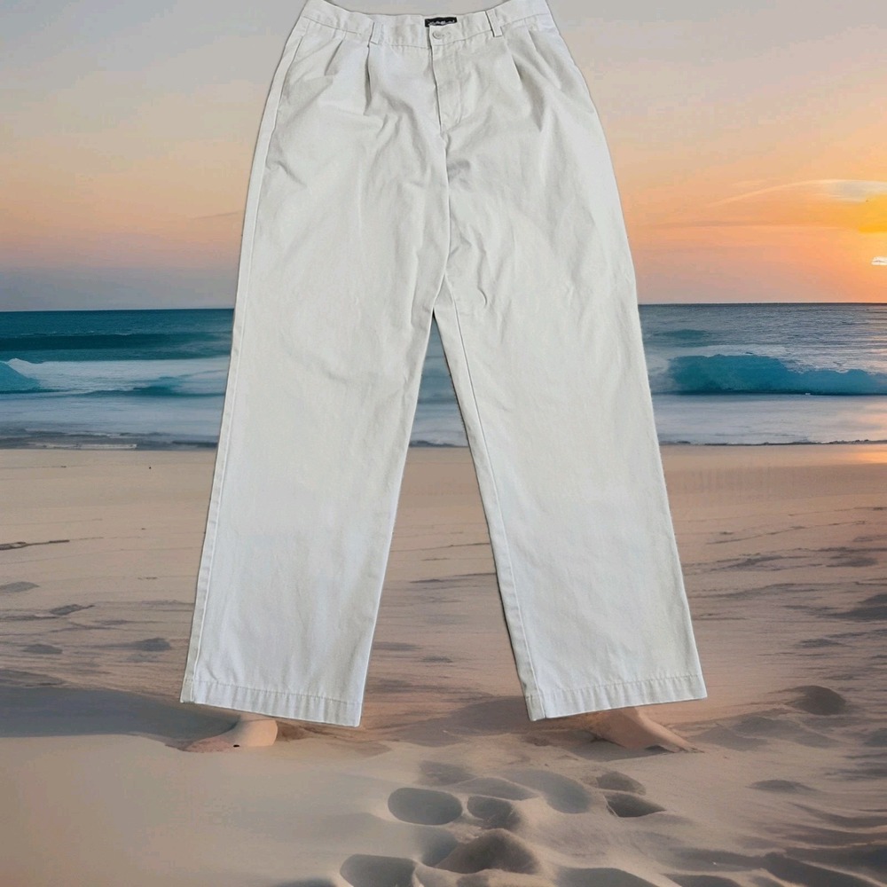 Eddie Bauer Pants Mens 36x32 Ivory Khaki Wrinkle-Resistant Pleated Chino Preppy